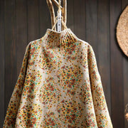 Buddha Stones Women's Knitted Floral Cotton Ribbed Hem Long Sleeve Mock Neck Sweater - image 4