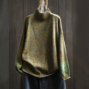 Buddha Stones Women's Knitted Floral Cotton Ribbed Hem Long Sleeve Mock Neck Sweater - OliveDrab - US4-6，UK/AU8-19，EU36-38(F) - image 20