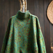 Buddha Stones Women's Knitted Floral Cotton Ribbed Hem Long Sleeve Mock Neck Sweater - image 13