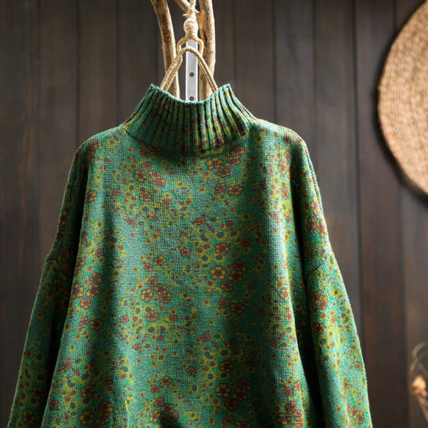 Buddha Stones Women's Knitted Floral Cotton Ribbed Hem Long Sleeve Mock Neck Sweater - image 13