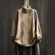 Buddha Stones Women's Knitted Floral Cotton Ribbed Hem Long Sleeve Mock Neck Sweater - RosyBrown - US4-6，UK/AU8-19，EU36-38(F) - image 16