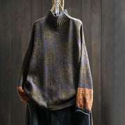 Buddha Stones Women's Knitted Floral Cotton Ribbed Hem Long Sleeve Mock Neck Sweater - Indigo - US4-6，UK/AU8-19，EU36-38(F) - image 18