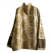 Buddha Stones Women's Knitted Floral Cotton Ribbed Hem Long Sleeve Mock Neck Sweater - image 11