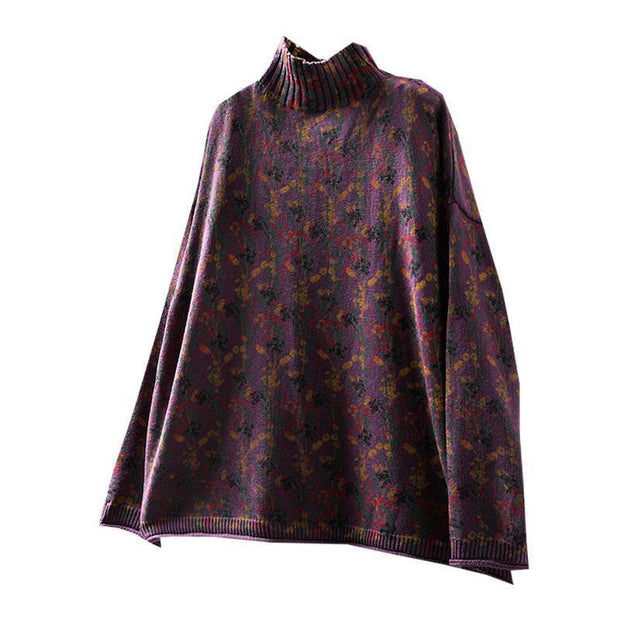 Buddha Stones Knitted Plant Pattern Long Sleeve Mock Neck Women's Cotton Sweater - image 17