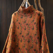 Buddha Stones Knitted Plant Pattern Long Sleeve Mock Neck Women's Cotton Sweater - image 3