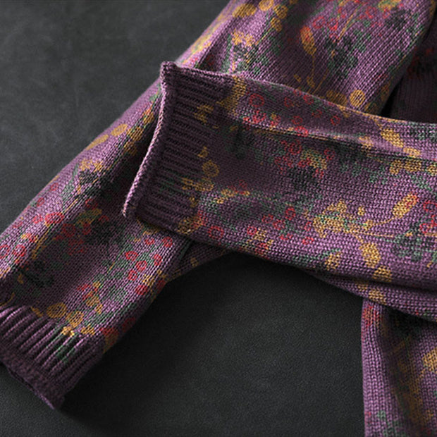 Buddha Stones Knitted Plant Pattern Long Sleeve Mock Neck Women's Cotton Sweater - image 13