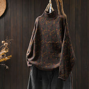 Buddha Stones Knitted Plant Pattern Long Sleeve Mock Neck Women's Cotton Sweater - SaddleBrown - US4-6，UK/AU8-19，EU36-38(F) - image 22