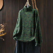 Buddha Stones Knitted Plant Pattern Long Sleeve Mock Neck Women's Cotton Sweater - DarkGreen - US4-6，UK/AU8-19，EU36-38(F) - image 4