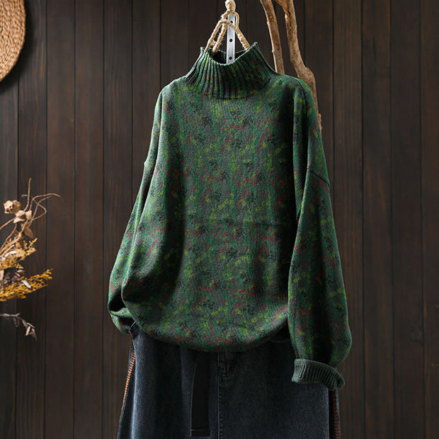 Buddha Stones Knitted Plant Pattern Long Sleeve Mock Neck Women's Cotton Sweater - DarkGreen - US4-6，UK/AU8-19，EU36-38(F) - image 4