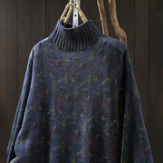 Buddha Stones Knitted Plant Pattern Long Sleeve Mock Neck Women's Cotton Sweater - image 19