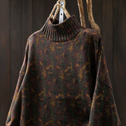 Buddha Stones Knitted Plant Pattern Long Sleeve Mock Neck Women's Cotton Sweater - image 23