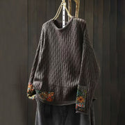 Buddha Stones Winter Patchwork Design Long Sleeve Crew Neck Women's Cotton Sweater - DimGray - US4-12，UK/AU8-18，EU36-46(F) - image 11