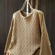 Buddha Stones Winter Patchwork Design Long Sleeve Crew Neck Women's Cotton Sweater - image 3