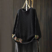 Buddha Stones Winter Patchwork Design Long Sleeve Crew Neck Women's Cotton Sweater - Black - US4-12，UK/AU8-18，EU36-46(F) - image 10