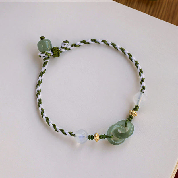 Buddha Stones Braided Rope Peace Buckle Love Calm Bracelet - Green & White Rope(Wrist Circumference: 15-16cm) - image 0