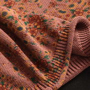 Buddha Stones Fall Printing Floral Long Sleeve Mock Neck Women's Knitted Cotton Sweater - image 4