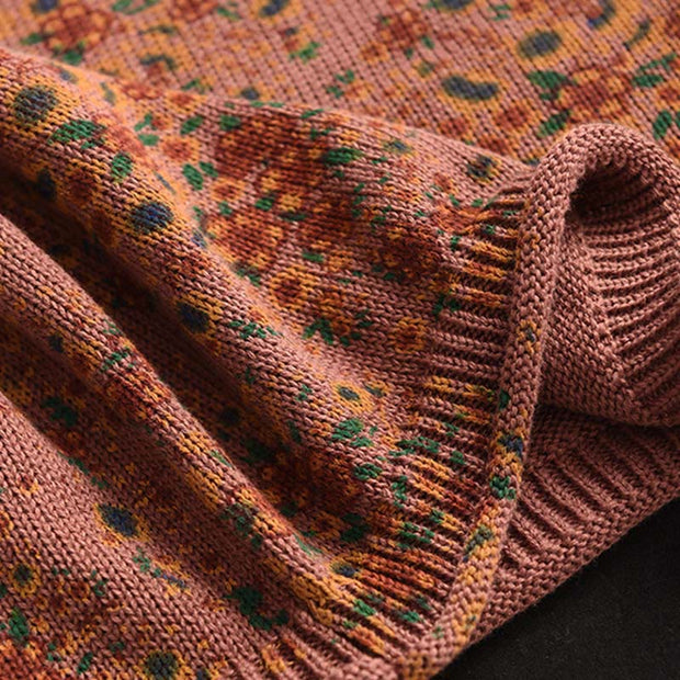 Buddha Stones Fall Printing Floral Long Sleeve Mock Neck Women's Knitted Cotton Sweater - image 4