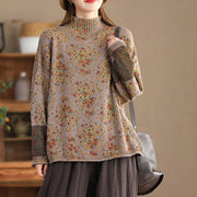Buddha Stones Fall Printing Floral Long Sleeve Mock Neck Women's Knitted Cotton Sweater - image 13
