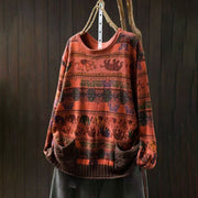 Buddha Stones Fall Elephant Pattern Knitted Cotton Women's Long Sleeve Sweater With Pockets - image 24