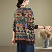Buddha Stones Fall Elephant Pattern Knitted Cotton Women's Long Sleeve Sweater With Pockets - image 4