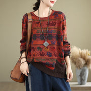 Buddha Stones Fall Elephant Pattern Knitted Cotton Women's Long Sleeve Sweater With Pockets - image 23