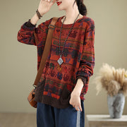 Buddha Stones Fall Elephant Pattern Knitted Cotton Women's Long Sleeve Sweater With Pockets - image 22
