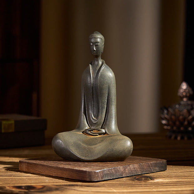 Buddha Stones Handmade Sakyamuni Buddha Iron Powder Rust Cast Resin Statue Home Decoration - image 10