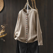 Buddha Stones Plain Knitted Colorful Buttons Design Cotton Women's Long Sleeve Cardigan Sweater - Tan - US4-6，UK/AU8-19，EU36-38(F) - image 8