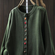 Buddha Stones Plain Knitted Colorful Buttons Design Cotton Women's Long Sleeve Cardigan Sweater - image 1