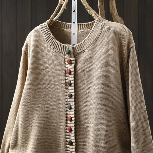 Buddha Stones Plain Knitted Colorful Buttons Design Cotton Women's Long Sleeve Cardigan Sweater - image 10