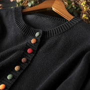 Buddha Stones Plain Knitted Colorful Buttons Design Cotton Women's Long Sleeve Cardigan Sweater - image 4