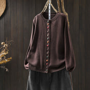 Buddha Stones Plain Knitted Colorful Buttons Design Cotton Women's Long Sleeve Cardigan Sweater - SaddleBrown - US4-6，UK/AU8-19，EU36-38(F) - image 18