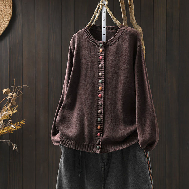 Buddha Stones Plain Knitted Colorful Buttons Design Cotton Women's Long Sleeve Cardigan Sweater - SaddleBrown - US4-6，UK/AU8-19，EU36-38(F) - image 18