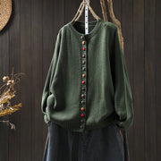 Buddha Stones Plain Knitted Colorful Buttons Design Cotton Women's Long Sleeve Cardigan Sweater - DarkGreen - US4-6，UK/AU8-19，EU36-38(F) - image 0