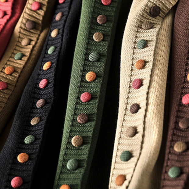 Buddha Stones Plain Knitted Colorful Buttons Design Cotton Women's Long Sleeve Cardigan Sweater - image 20