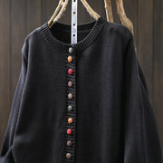 Buddha Stones Plain Knitted Colorful Buttons Design Cotton Women's Long Sleeve Cardigan Sweater - image 3