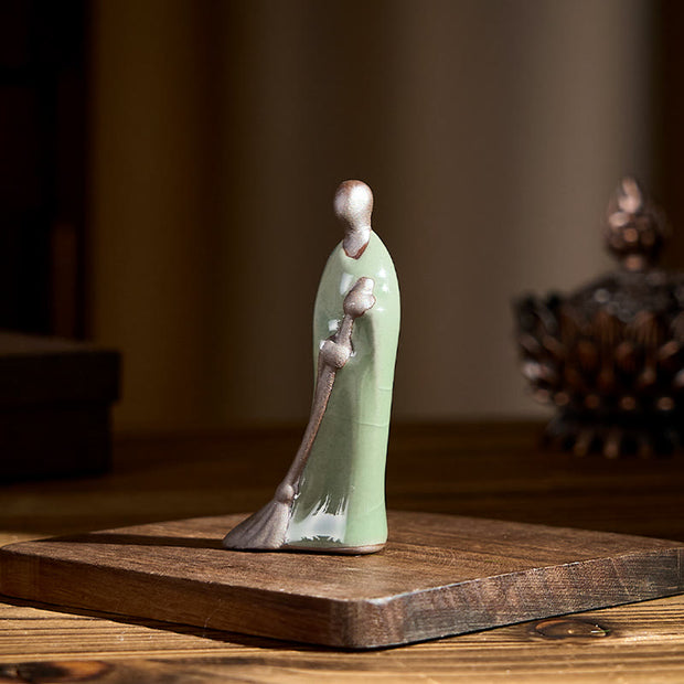 Buddha Stones Small Formless Buddha Sweeping Monk Ceramic Statue Home Decoration 3.5*1.5*7cm - image 2