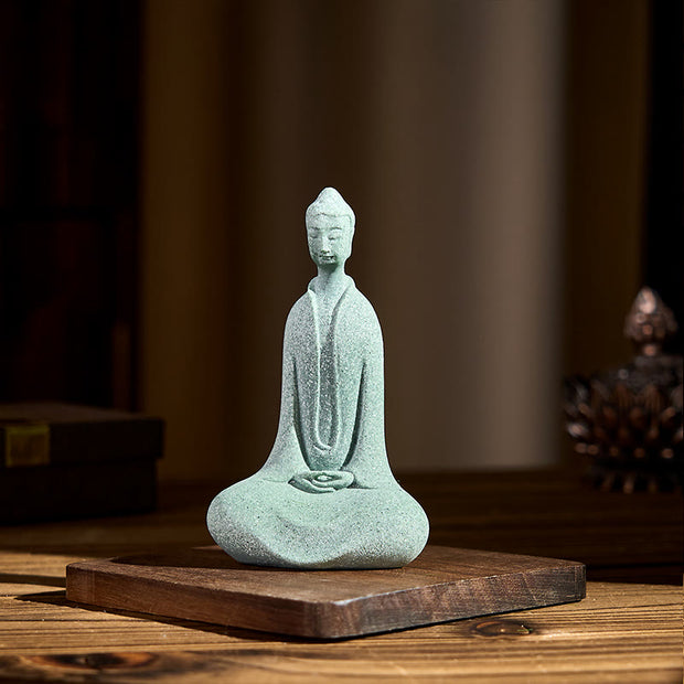 Buddha Stones Meditation Buddha Statue Sandstone Home Figure Desk Decoration 6*4.5*9.5cm - image 2