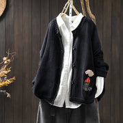 Buddha Stones Patchwork Figure Pattern Buttons Cotton Women's Long Sleeve Cardigan Sweater - MidnightBlue - US4-6，UK/AU8-19，EU36-38(F) - image 17