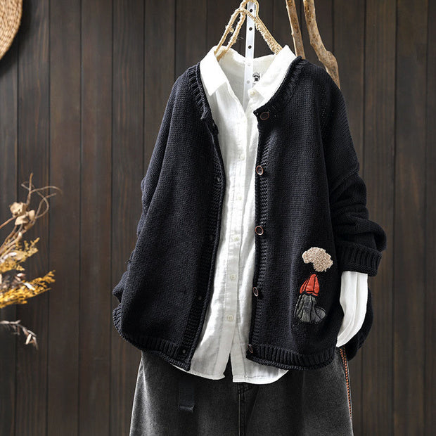 Buddha Stones Patchwork Figure Pattern Buttons Cotton Women's Long Sleeve Cardigan Sweater - MidnightBlue - US4-6，UK/AU8-19，EU36-38(F) - image 17