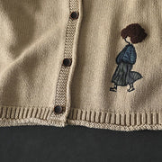 Buddha Stones Patchwork Figure Pattern Buttons Cotton Women's Long Sleeve Cardigan Sweater - image 5