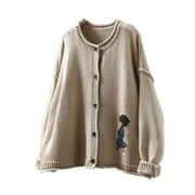 Buddha Stones Patchwork Figure Pattern Buttons Cotton Women's Long Sleeve Cardigan Sweater - image 10