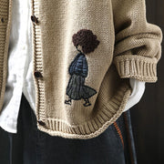 Buddha Stones Patchwork Figure Pattern Buttons Cotton Women's Long Sleeve Cardigan Sweater - image 4