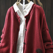 Buddha Stones Patchwork Figure Pattern Buttons Cotton Women's Long Sleeve Cardigan Sweater - image 12