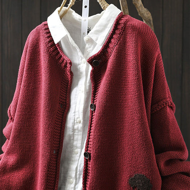 Buddha Stones Patchwork Figure Pattern Buttons Cotton Women's Long Sleeve Cardigan Sweater - image 12