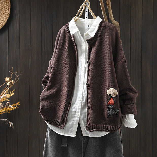 Buddha Stones Patchwork Figure Pattern Buttons Cotton Women's Long Sleeve Cardigan Sweater - SaddleBrown - US4-6，UK/AU8-19，EU36-38(F) - image 14