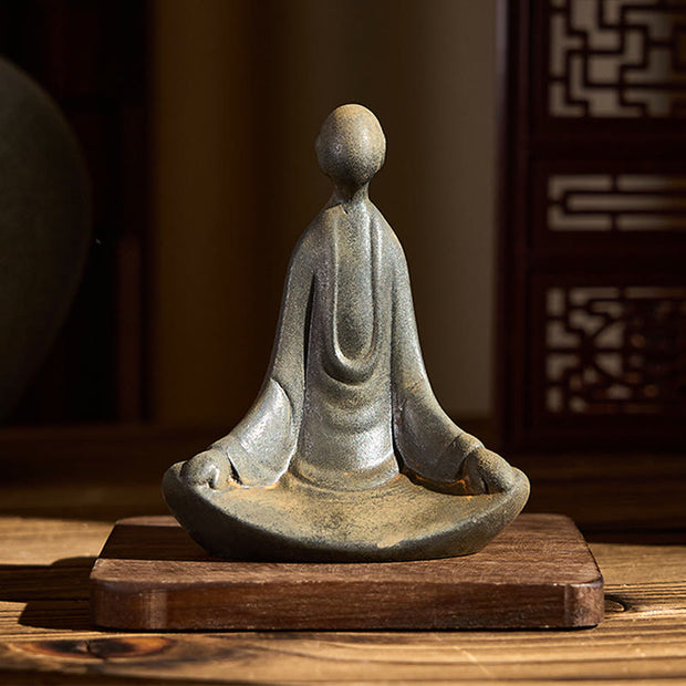 Buddha Stones Handmade Sitting Formless Buddha Iron Powder Rust Cast Resin Statue Decoration - image 1