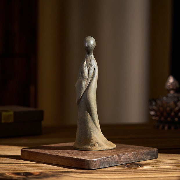 Buddha Stones Handmade Standing Formless Buddha Iron Powder Rust Cast Resin Statue Decoration - image 4