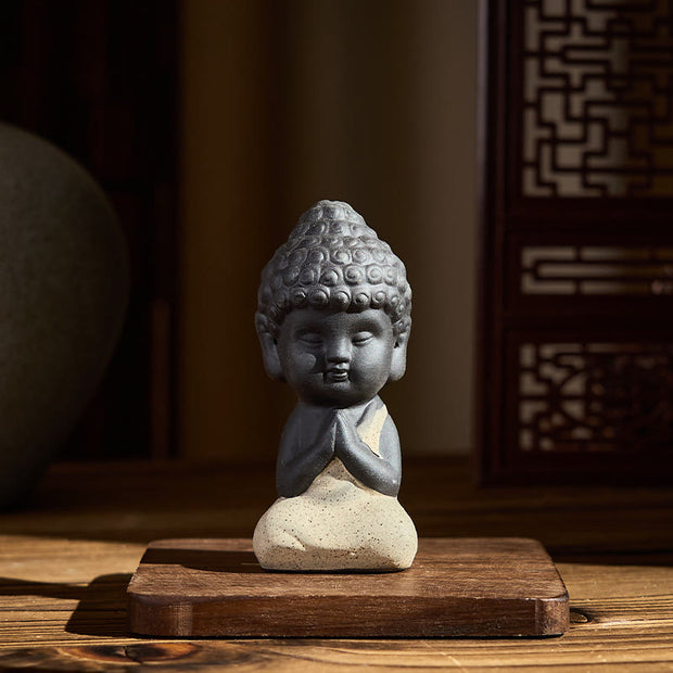 Buddha Stones Tathagata Buddha Symbol Design Purple Clay Serenity Desk Decoration - Beige Buddha 4*4*8.5 cm - image 2