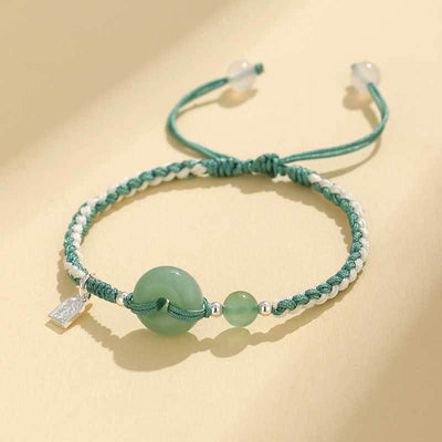 Buddha Stones Green Aventurine Agate Peace Buckle Luck Bracelet - Peace Buckle Green Aventurine & String(Wrist Circumference: 14-18cm) - image 0